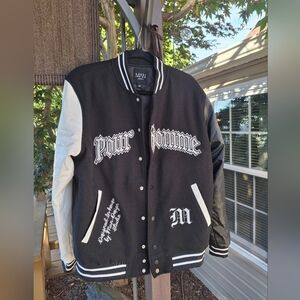 BoohooMAN Varsity Jacket in Black and White